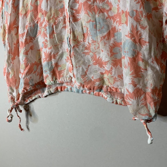 TRUE CRAFT Linen Blend Pastel Printed Short Sleeve Crop Button Down Top - Picture 5 of 8